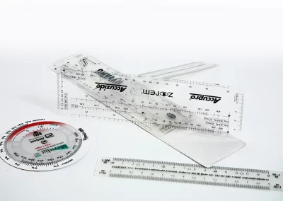 Advertising rulers and wheels with pointer